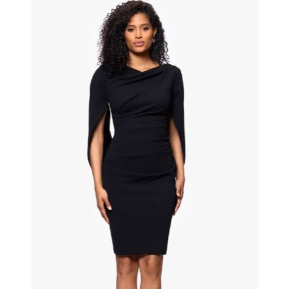 Betsy Adam Jordan Women's Dress Crape Draped Back Black Short Size 12 Ruched